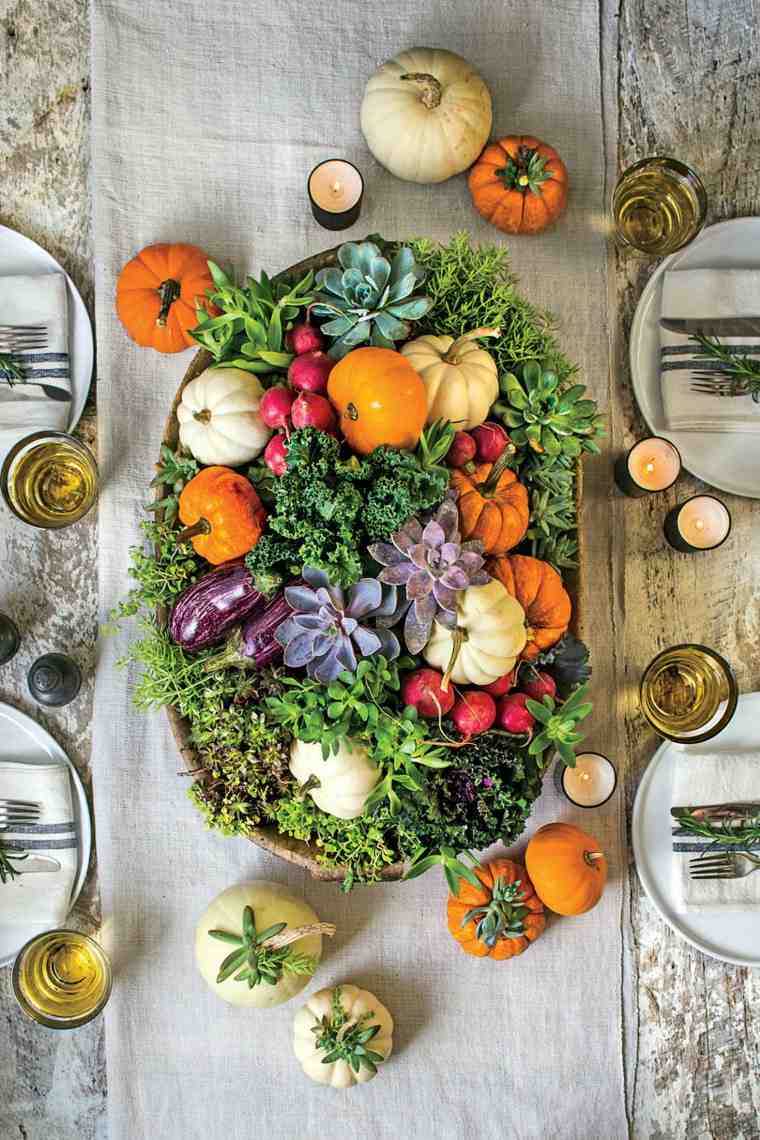 idée déco table automne facile-legumes-citrouilles