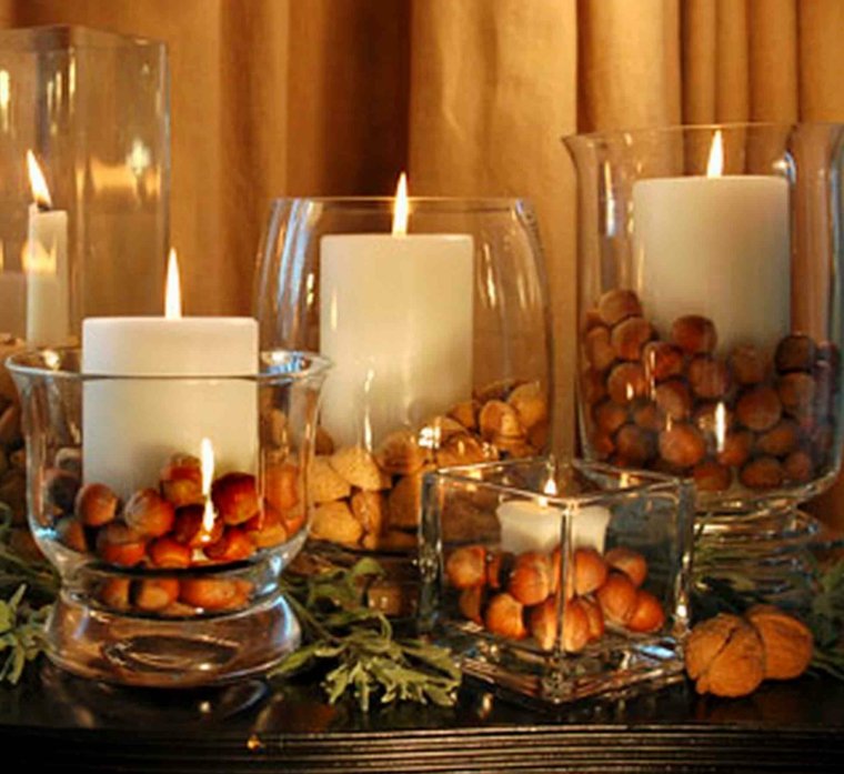 idée déco table automne facile-verres-vases-bougies-noisettes