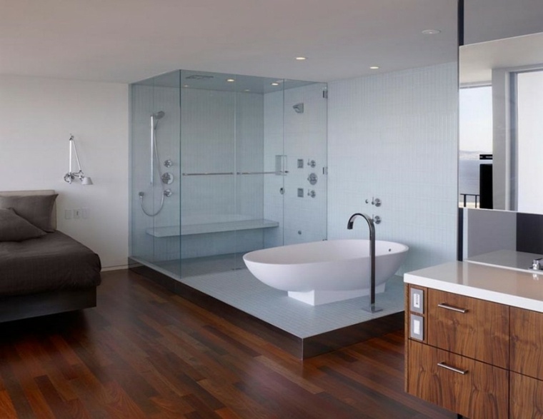 salle de bain douche italienne parois-transparents-situee-chambre