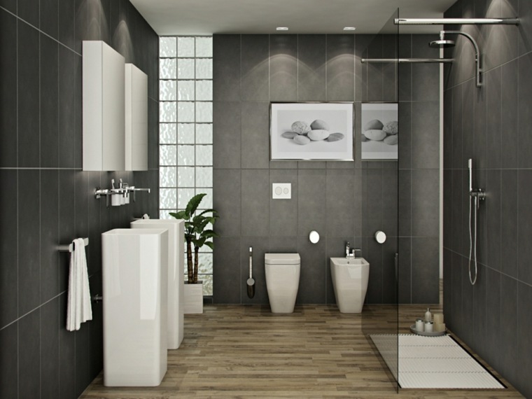 salle de bain douche italienne semi-ouverte