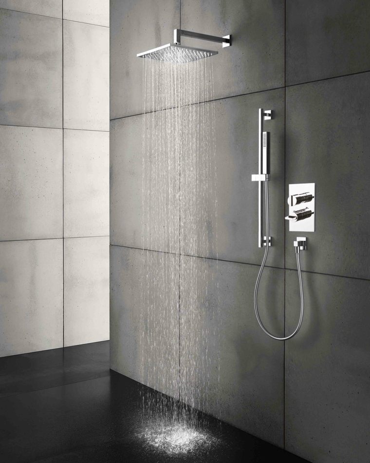 salle de bain douche italienne sol-noir-murs-dalles-grises
