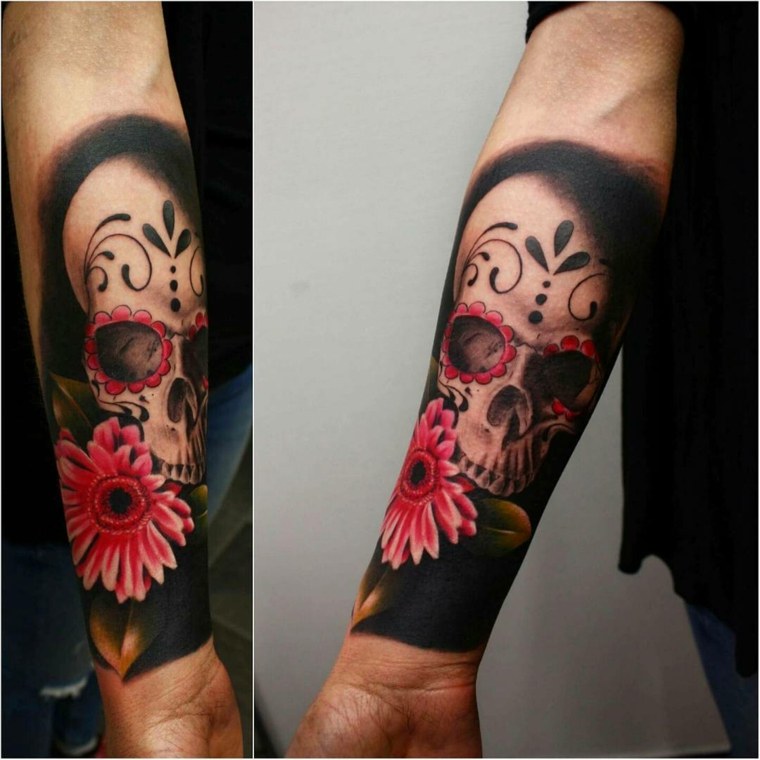 tatouage tete de mort mexicaine-sur-bras