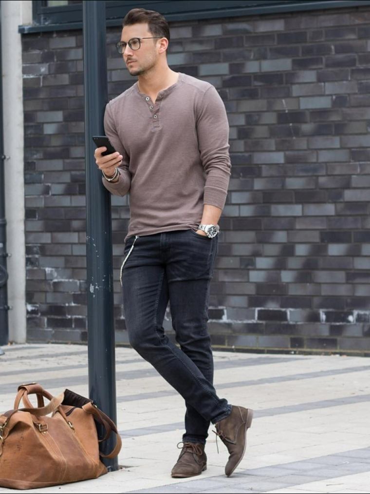 tenue chic décontractée homme-chaussures-sac-cuir-jean-styles