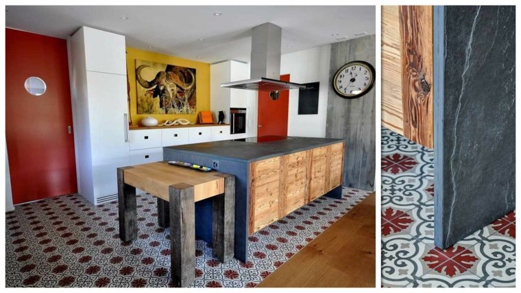carreaux de ciment mosaic-del-sur-cuisine-table-bois
