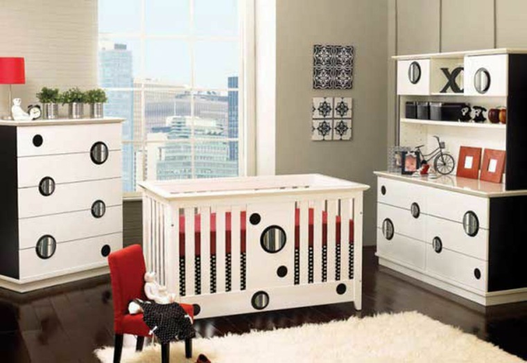 chambre bébé moderne deco-art-rouge-noir-blanc