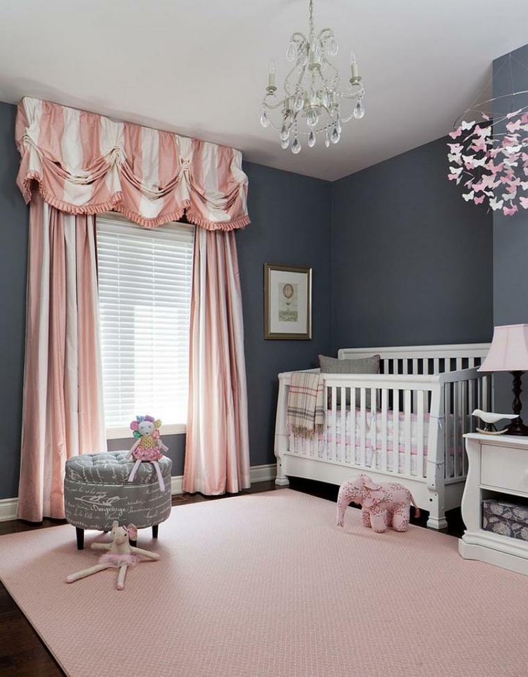 chambre bébé moderne rose-gris-fonce