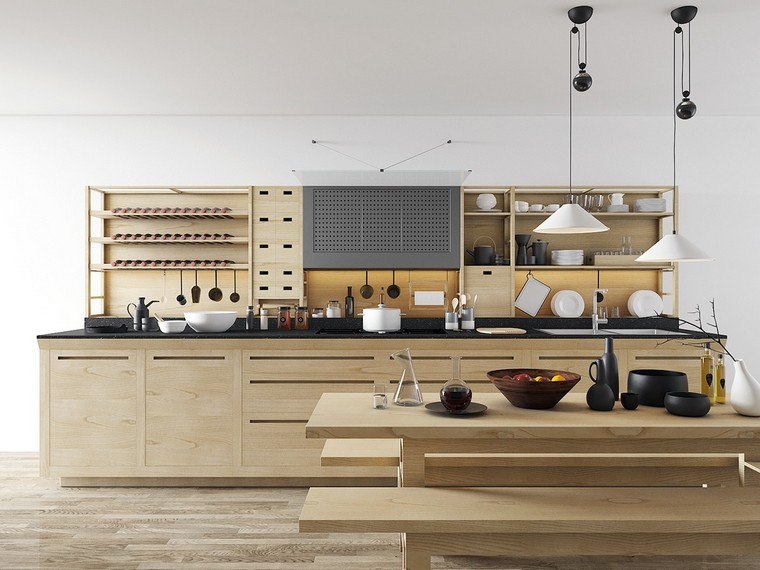 étagères cuisine moderne étagère ouverte ilot bois