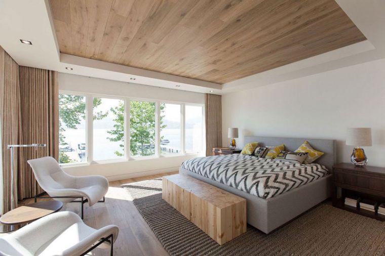 déco en bois chambre-adulte-plafond-moderne-design