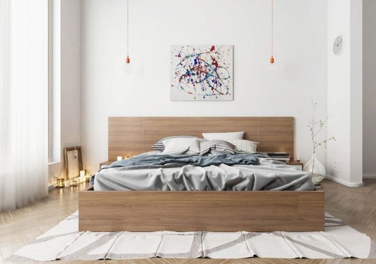 déco minimaliste chambre-adulte-lit-bois-inspiration-scandinave
