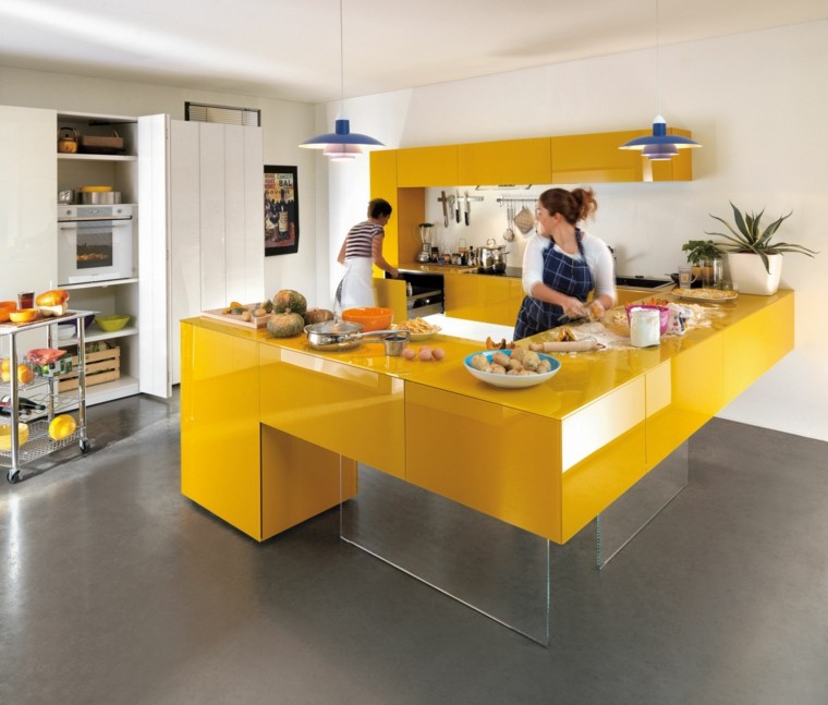 photo cuisine moderne jaune