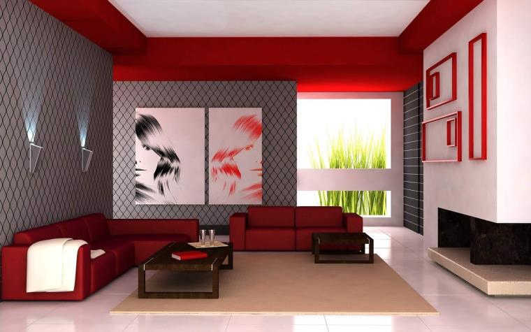 Décoration salon salle-de-sejour-moderne-minimaliste-rouge