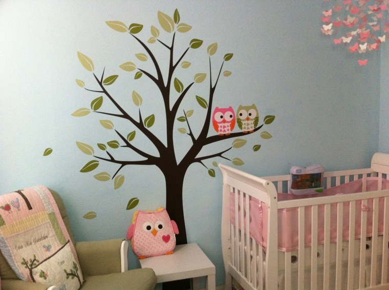 décoration murale chambre bébé arbre-hiboux