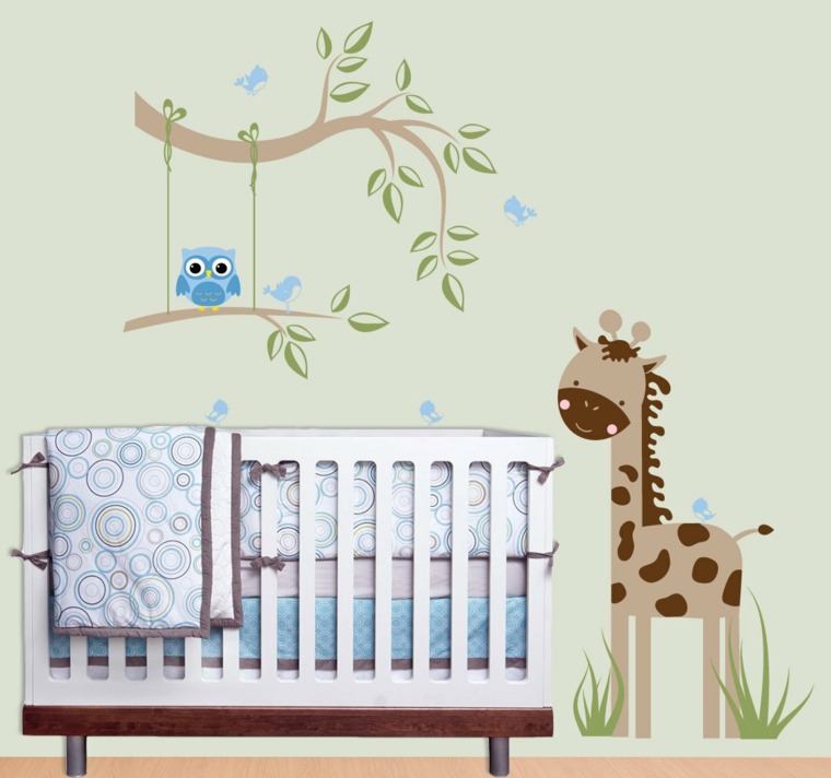 décoration murale chambre bébé hiboux-balancoire-girafe-droite