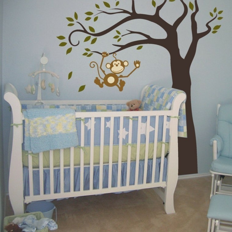décoration murale chambre bébé singe-suspendu-arbre