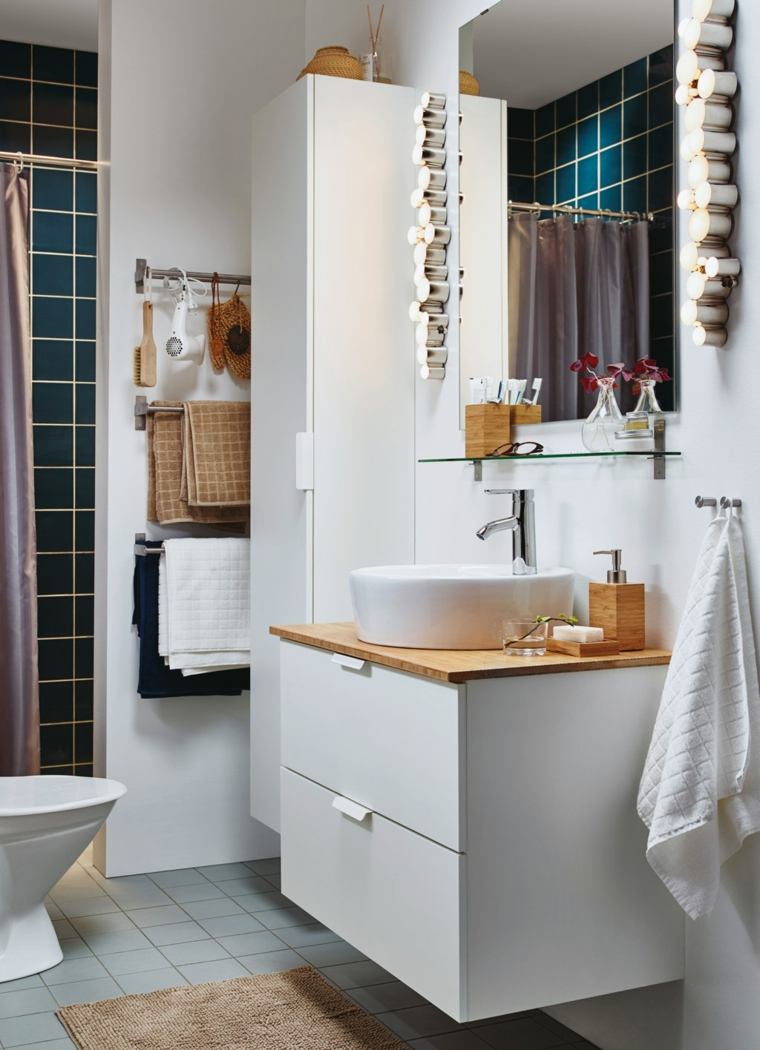 meuble salle de bain ikea blanc-carrelage-couleur-foncee