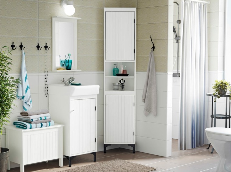 meuble salle de bain ikea blanc-mur-couleur-froide-pale