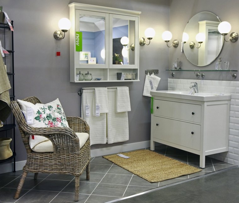 meuble salle de bain ikea blanc-murs-gris