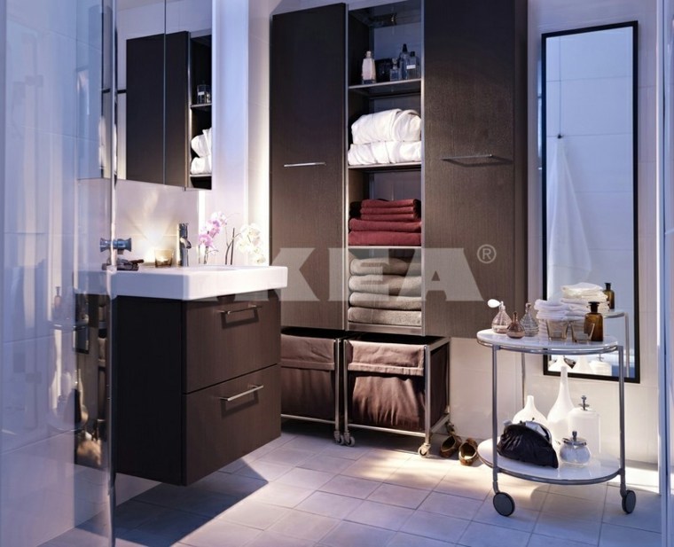 meuble salle de bain ikea blanche-marron