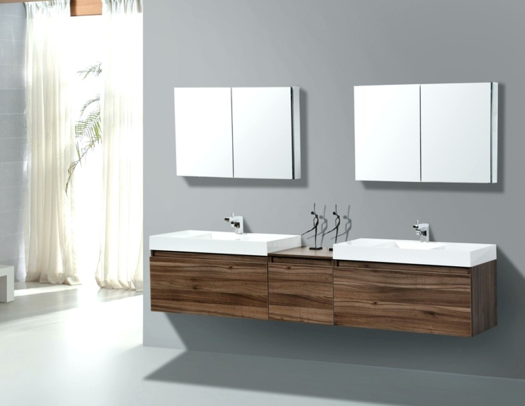 meuble salle de bain ikea bois-sous-deux-lavabos