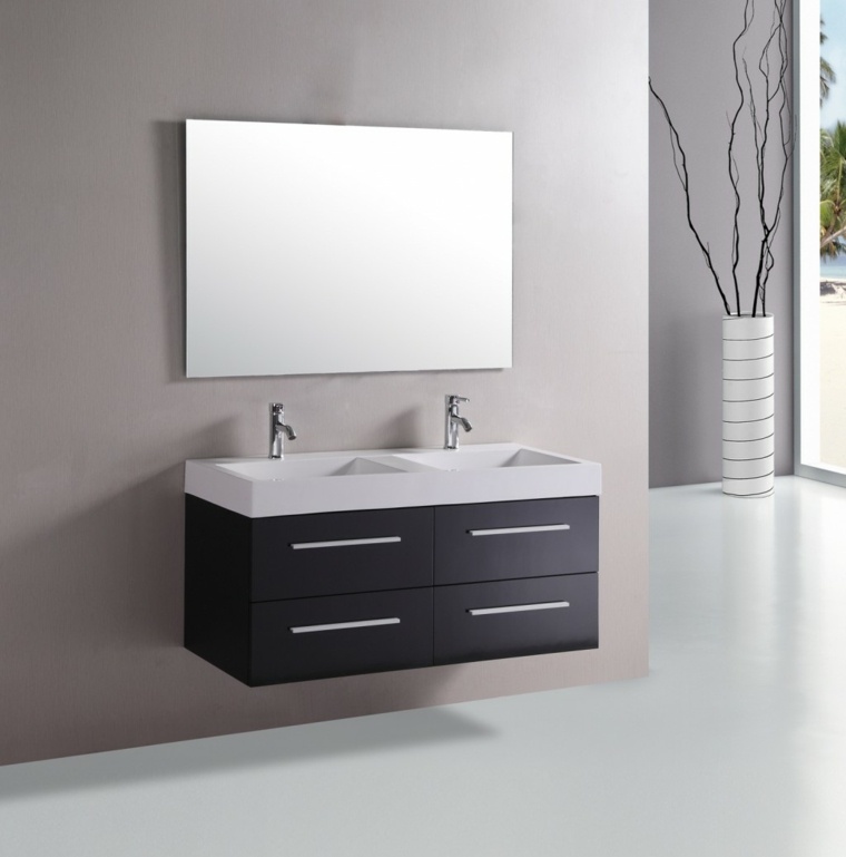 meuble salle de bain ikea noir-miroir-sans-cadre-vase-branches-denudees