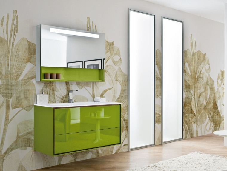 meuble salle de bain ikea vert-clair-brillant