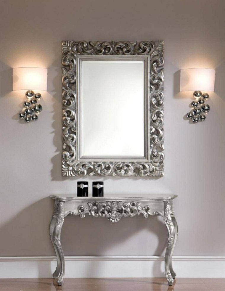 miroir entrée cadre-bois-argente-table-argente