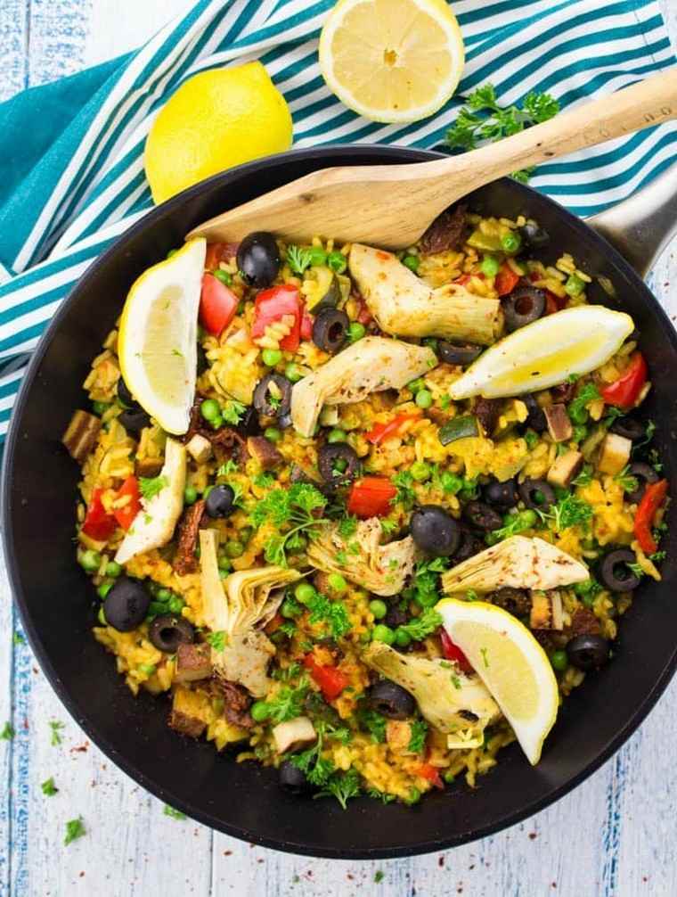 recette vegan paella idée olives recettes végétariennes