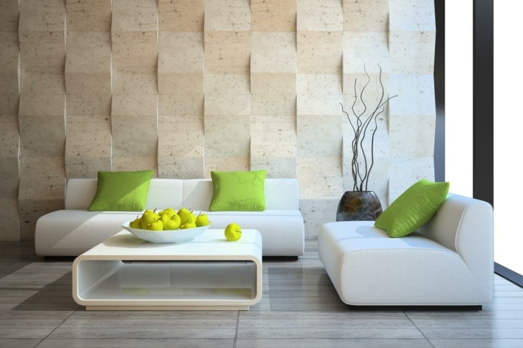 photo salon moderne blanc-ecru-vert-lime