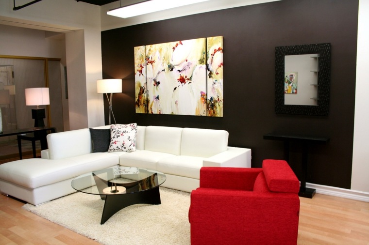 photo salon moderne canape-rouge-blanc-mur-noir