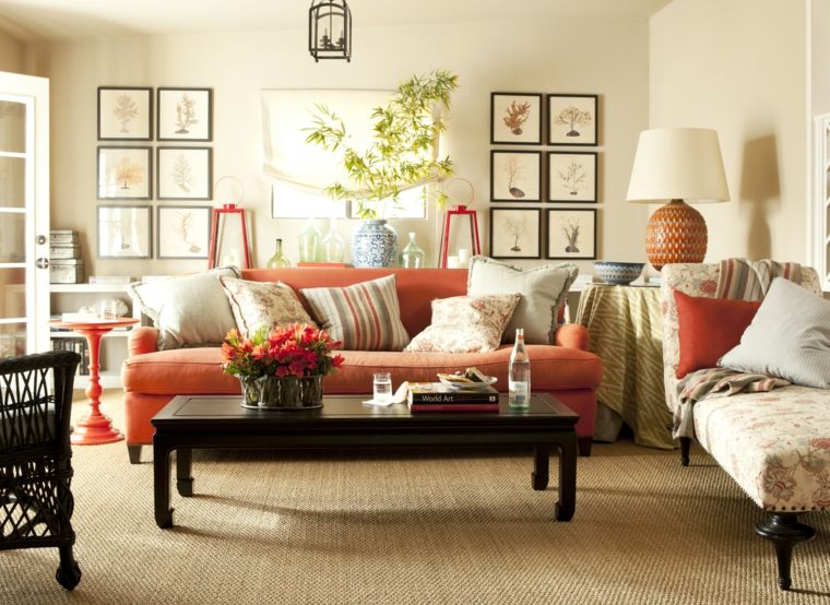 photo salon moderne ocre-blanc-terne-orange-pale