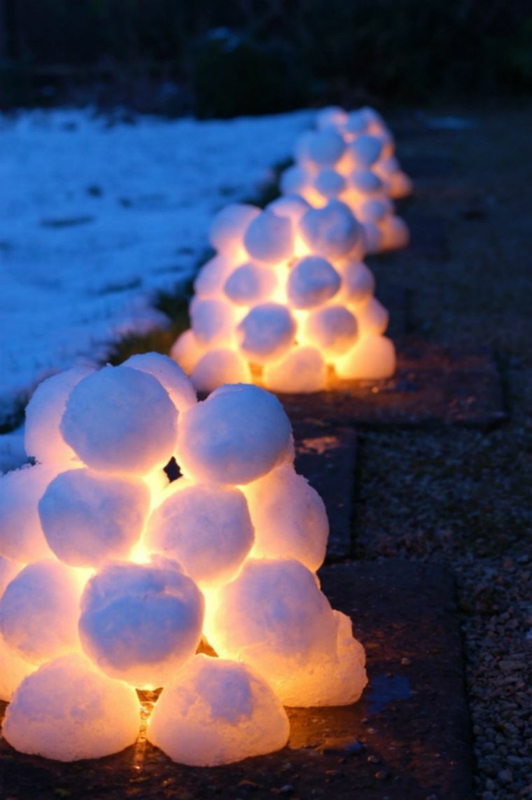 décoration de noel extérieur lanternes-tas-neige