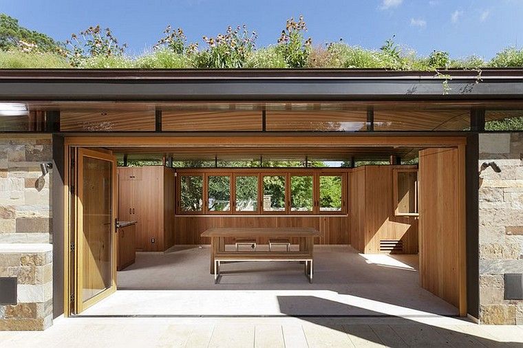 toiture végétale maison architecture moderne bois