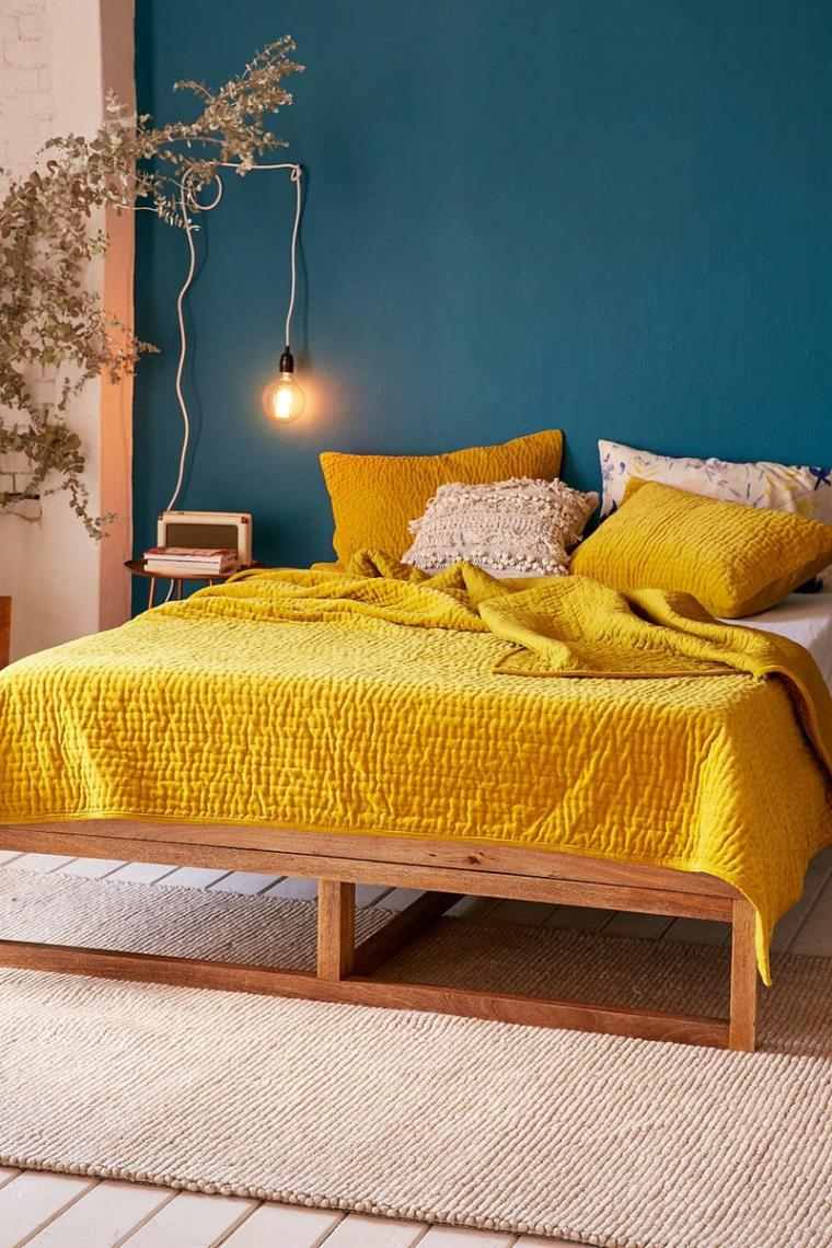 textile-couverture-coussin-jaune-lit