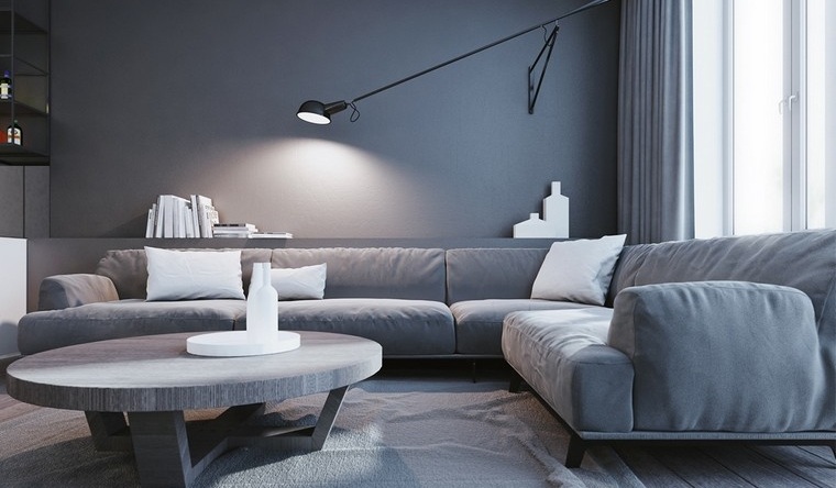 intérieur gris et blanc salon canapé gris table basse design