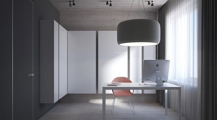 intérieur gris et blanc bureau domicile design luminaire suspension