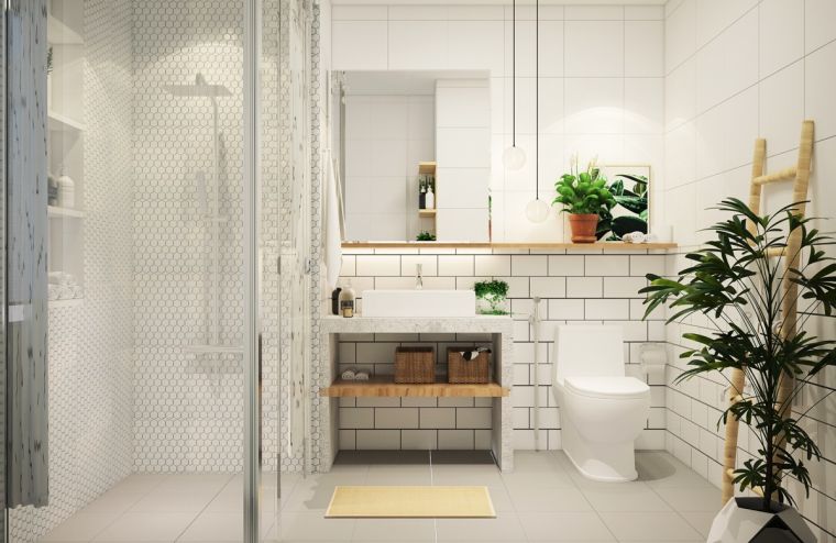 salle de bain déco minimaliste nature-carrelage-metro-blanc