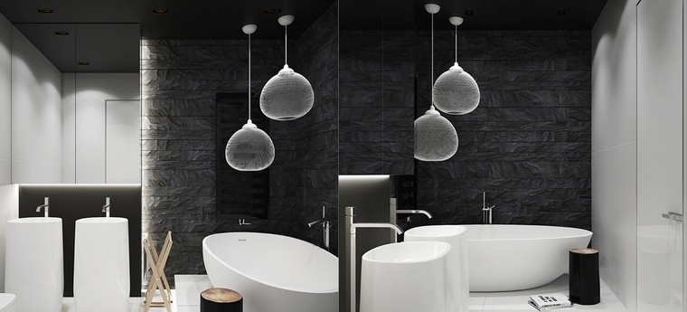 intérieur gris et blanc luminaire suspension baignoire