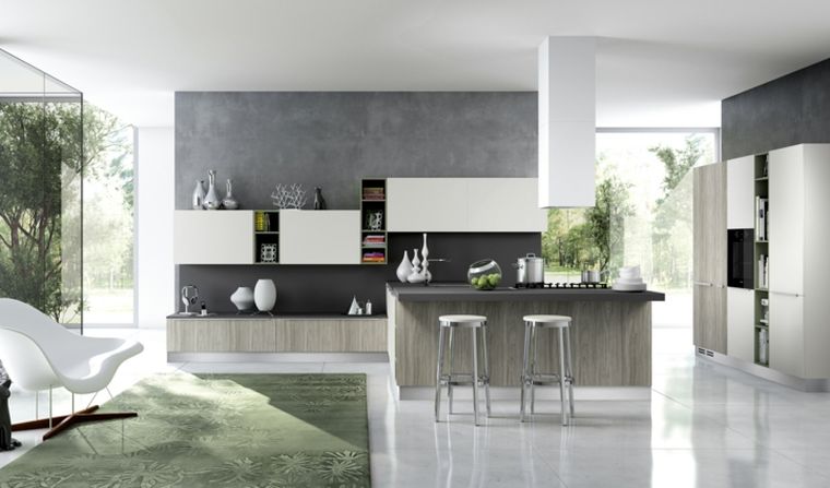 déco cuisine contemporaine beton-petit-ilot-bois-mobilier-blanc