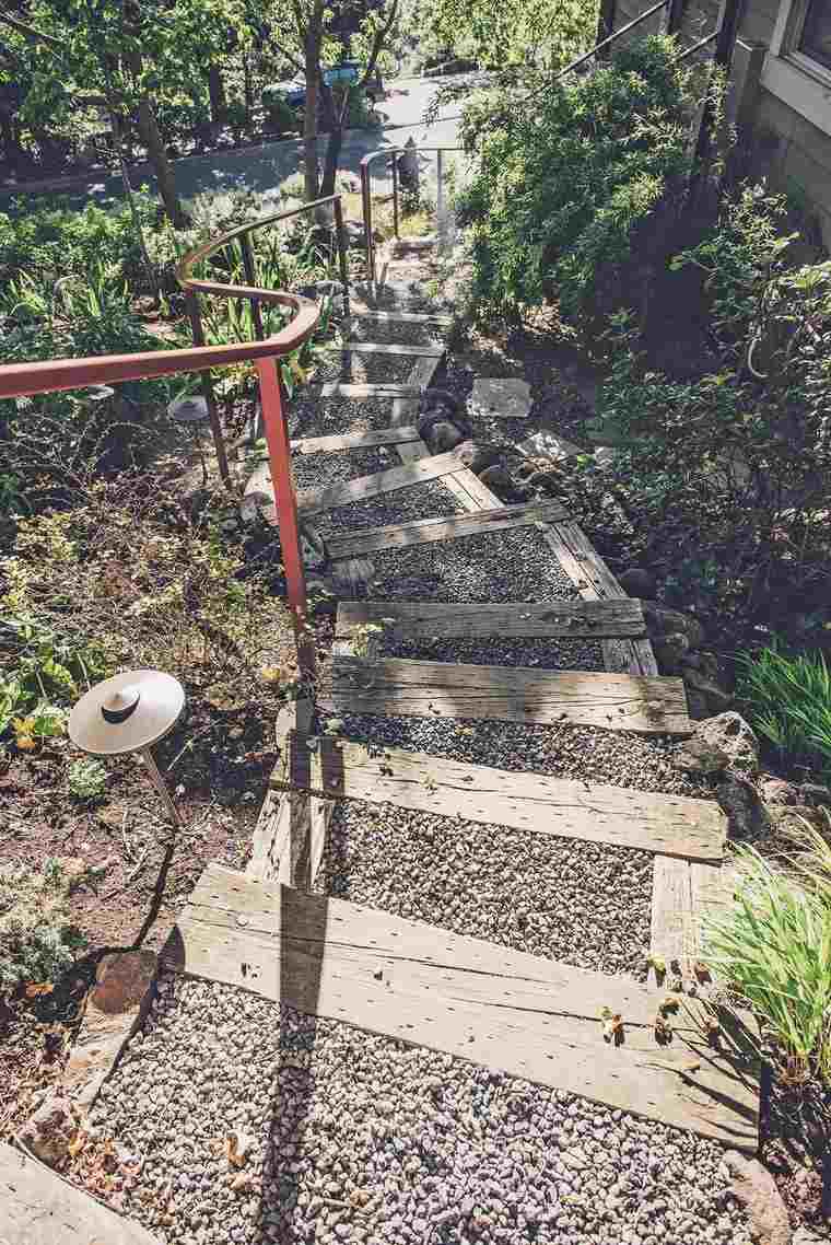 escalier de jardin pierre bois idée fabriquer 