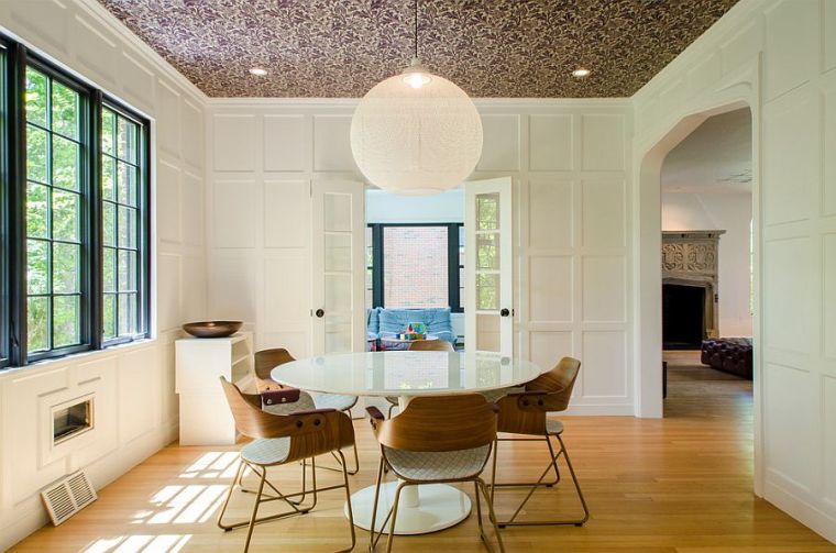 papier-peint-plafond-design-salle-a-manger-coin-repas-deco