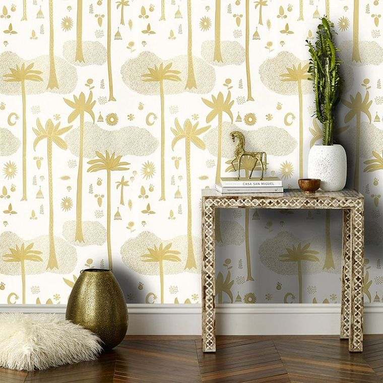 tapisserie moderne blanc-dore-papier-peint-design-salon-salle-a-manger