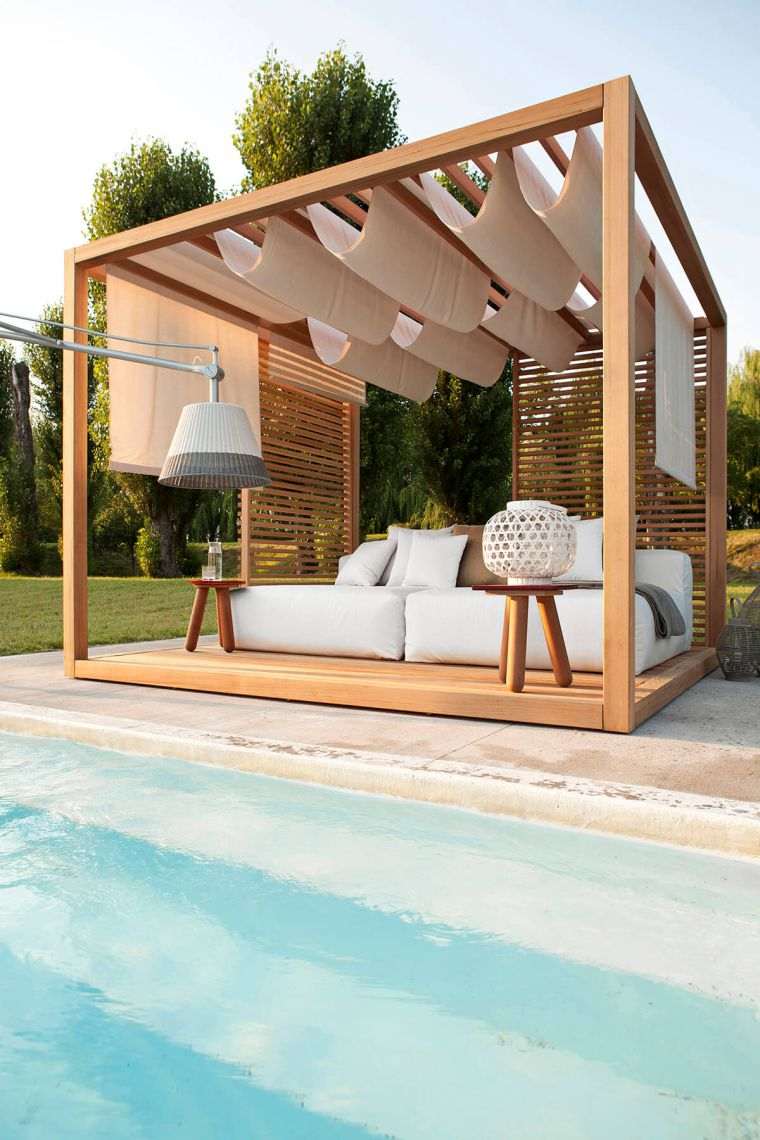 abri de terrasse jardin ossature-bois-rideaux-blanc-deco-piscine