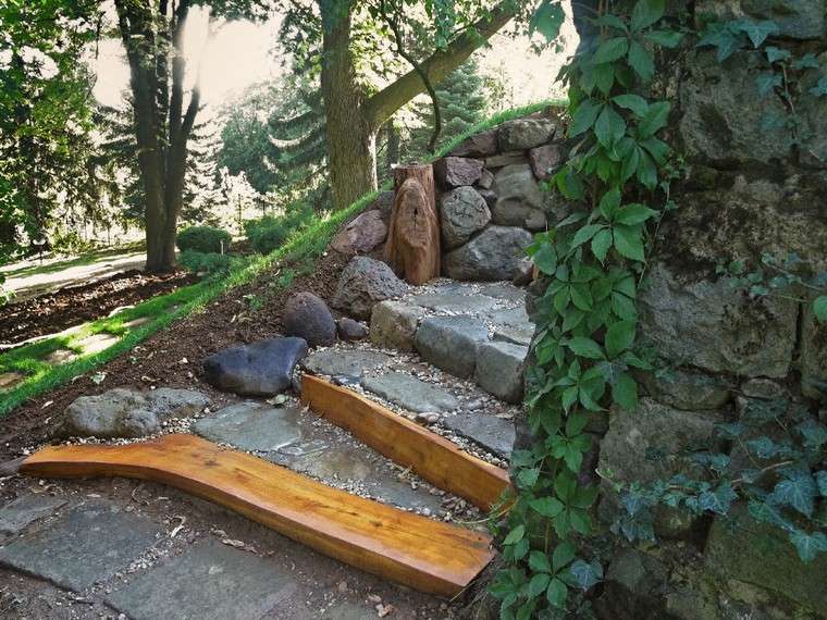 escalier de jardin extérieur bois pierre design extérieur aménagement