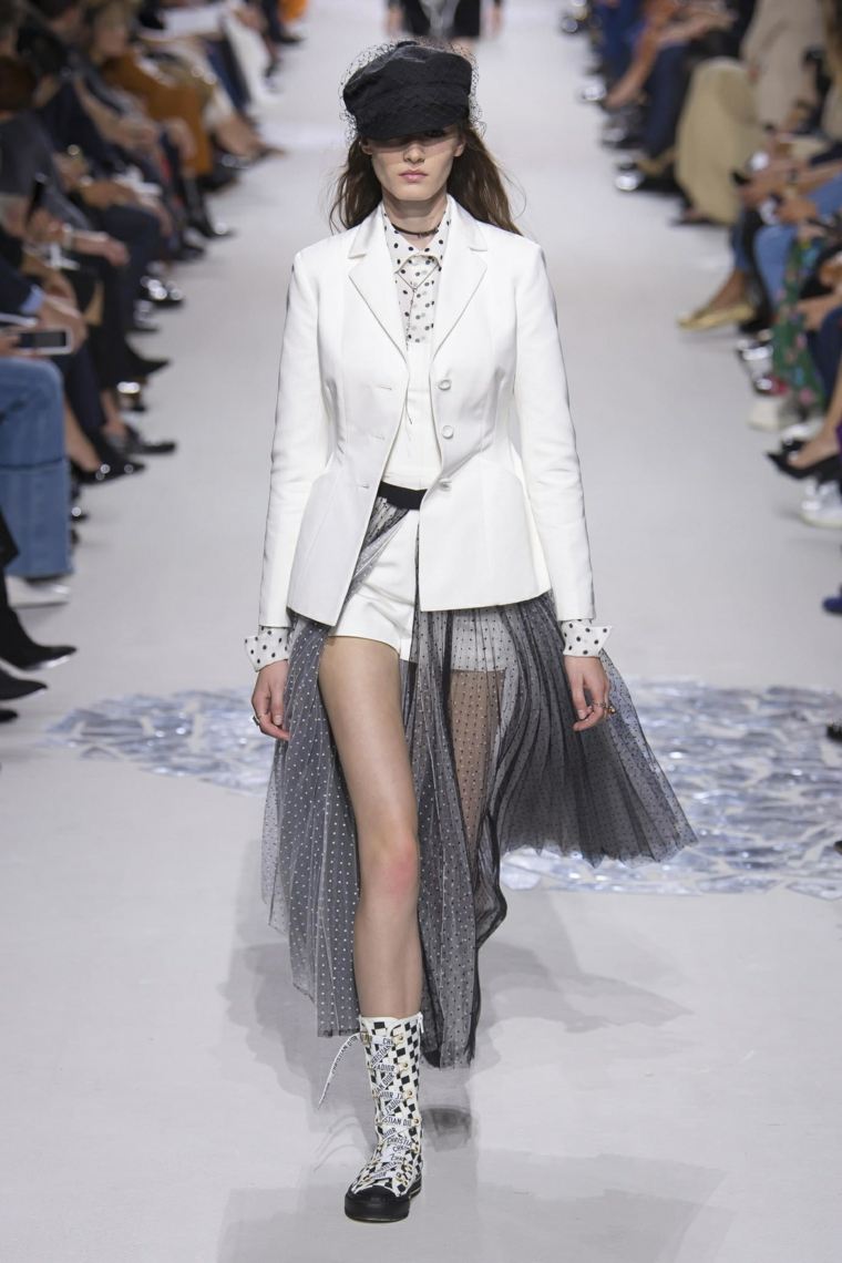 tendance printemps été 2018 chez-Dior-tulle-gris-tenue-chic-blanc
