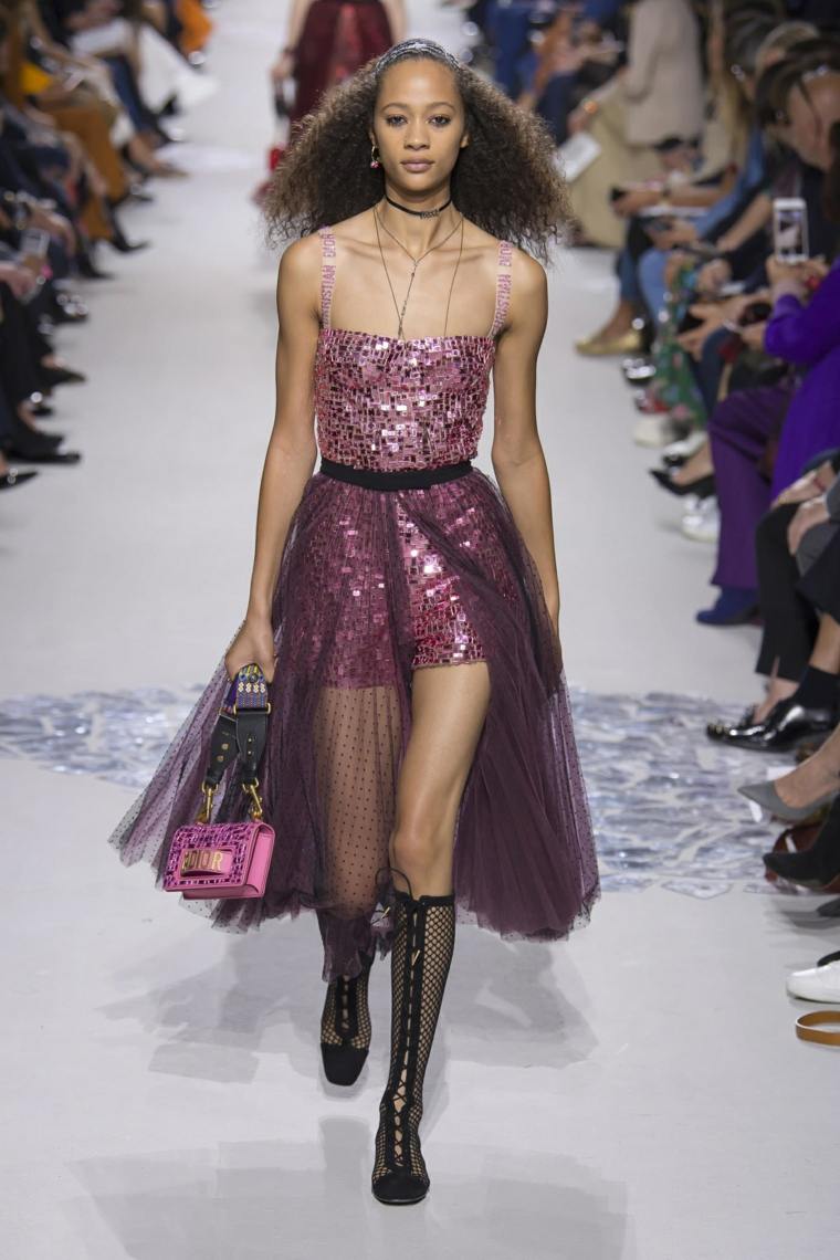 tendance printemps été 2018 chez-Dior-tulle-paillettes-couleur-rose-fonce