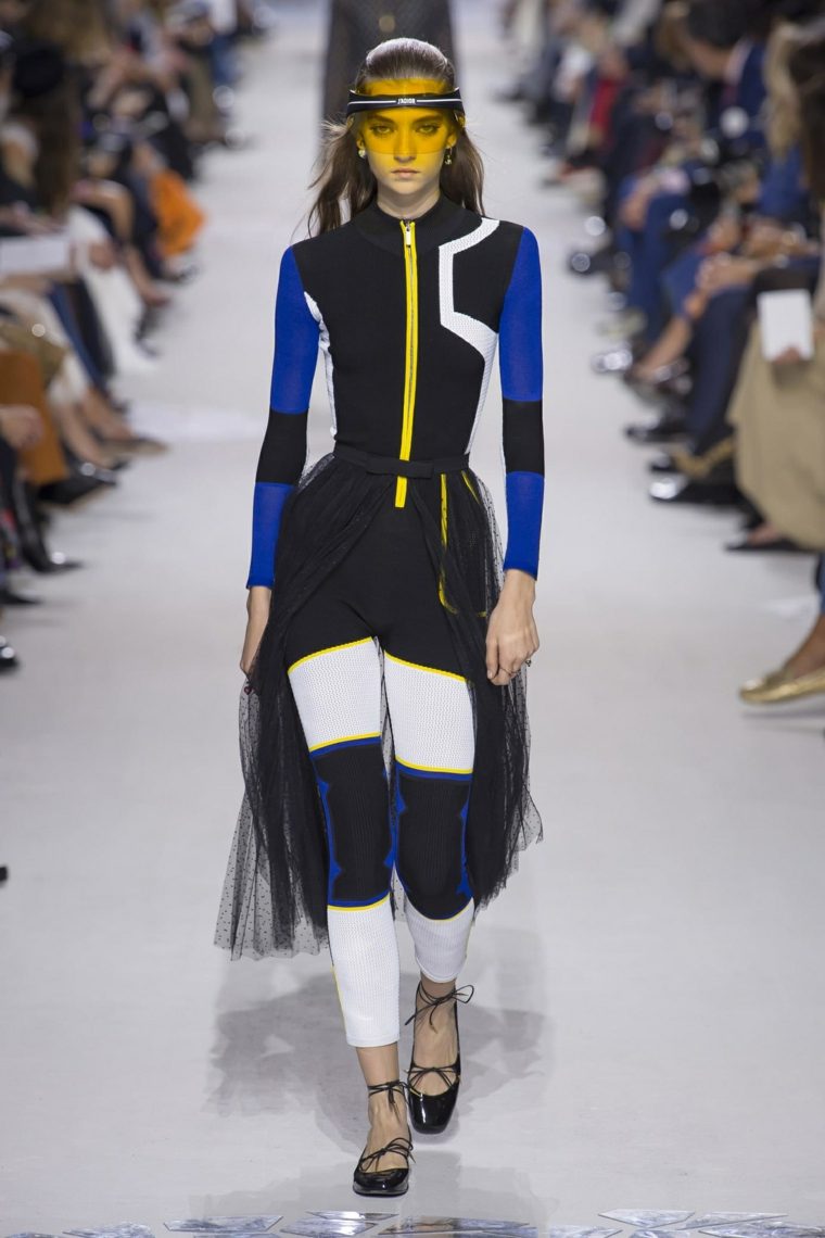 tendance printemps été 2018 chez-Dior-tulle-partiel-tenue-bas-veste-art-moderne