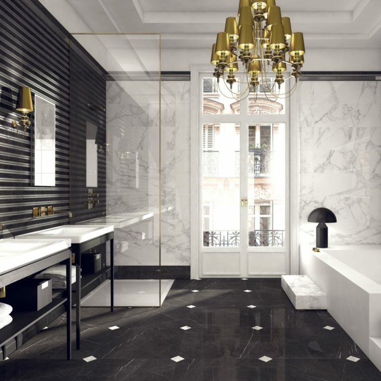 carrelage salle de bain noir et blanc luxe-lampes-modernes