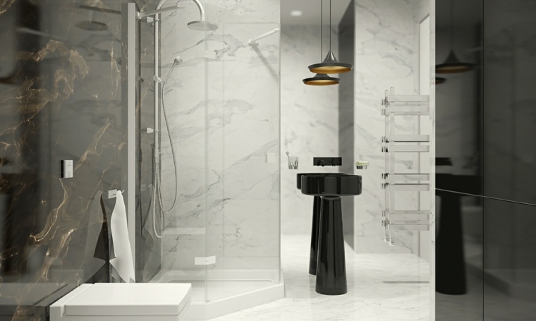carrelage salle de bain noir et blanc luxe-lavabo-noir