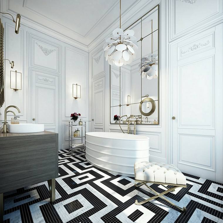 carrelage salle de bain noir et blanc luxe-style-art-deco