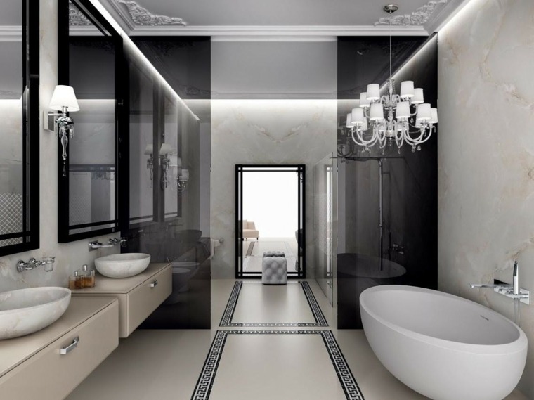 carrelage salle de bain noir et blanc luxe-style-moderne